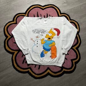 Vintage 90’s Bart Simpson Xmas Puff Print Graphic Logo Sweatshirt Size XL White